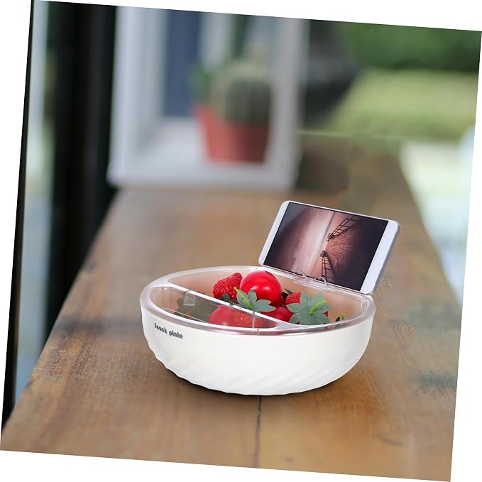 LABRIMP Double-layer Fruit Storage Bowl with Phone Stand Snack Organizer for Countertop for Dry Fruits and Pistachios Easy to Clean and Space-efficient Design