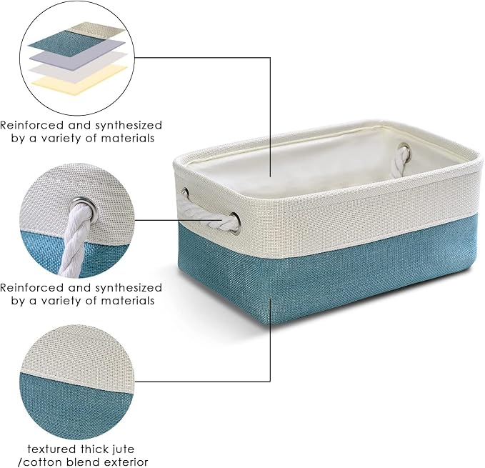 Fabric Storage Bin with Handles,Storage Basket for Home Storage and Organization, Shelf Basket with Cover for Living Room Bedroom Decor Closet（White & Green,Small ,11.8L×7.9W×5.2H