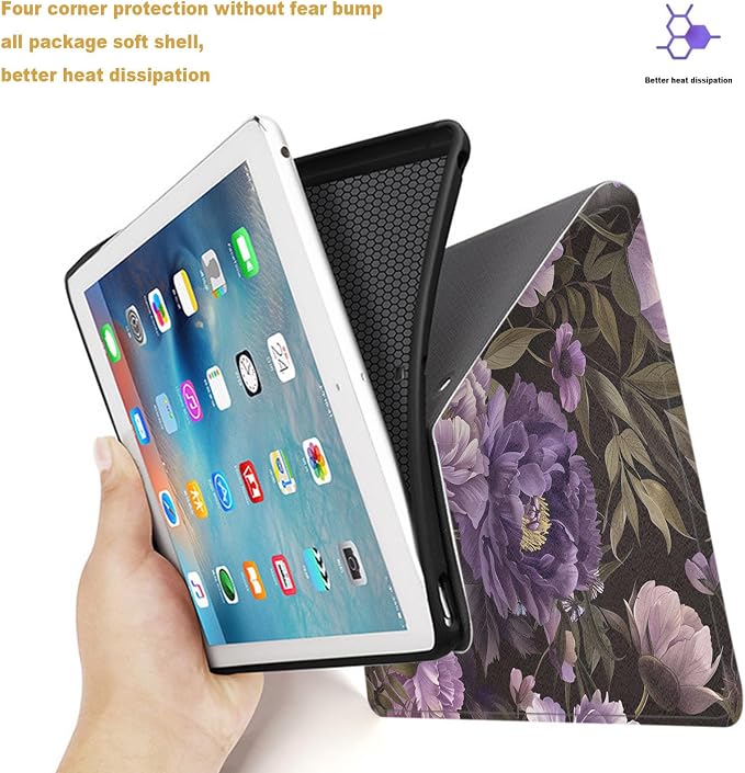 Tablet Case for iPad mini 5/4 Case 7.9 Inch 20219/2017,Shockproof Protective Cover with Stand,Auto Wake/Sleep,Purple Peony