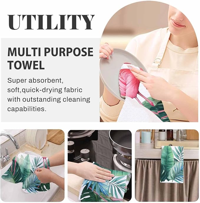 Couple Pink Flamingos 2Pcs Kitchen Towels Tropical Watercolor Flamingo Seasonal Summer 16X24 Inch Ultra Soft Tea Towel Super Absorbent Terry Dish Towels for Kitchen Linens
