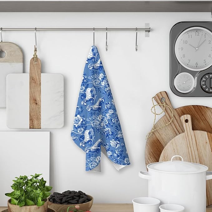 Blue and White Chinoiserie Dachshund Flower Kitchen Towels,Dachshund Weiner Dog Lover Gifts for Women Mom Dish Towels,Botanical Weiner Dog Hand Towel Decorative Set Home & Kitchen