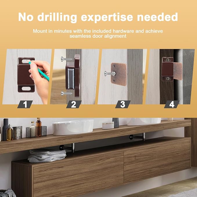 24Pcs Cabinet Door Magnets Catch, Brown | Magnetic Shutter Hardware, Drawer Magnet Latch, For Closure Cupboard Closet Bathroom
