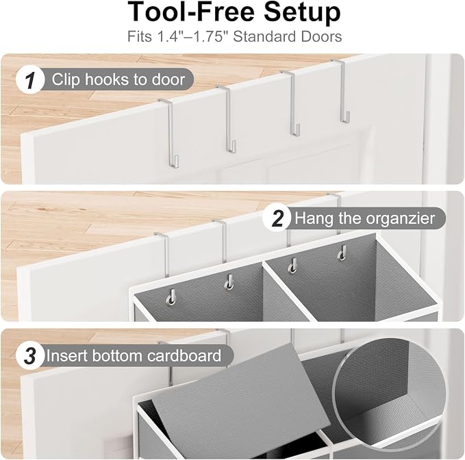 Over the Door Hanging Organizer - 50lb Load Closet Door Storage with Large Pockets, Behind The Door Organizer for Bathroom Nursery Dorm