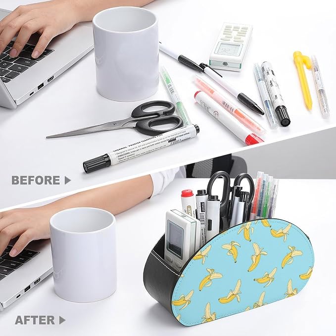 5-Slot Remote Control Caddy Holder Cute Banana Desktop Organizer | Cute Banana Makeup Brush Storage Box Office Supplies, Fit for Controller, Media Player, Stationery