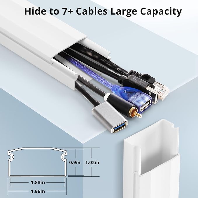 Cord Covers - 63in Paintable TV Cable Hider Kit, X-Large Cord Management System for Walls