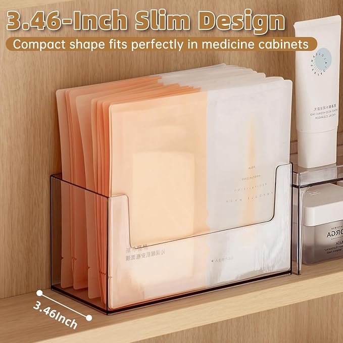 PAVSTINE 2 Pack Clear Medicine Cabinet Organizer, Slim Open Face Mask Storage Box for Sheet Masks and Skincare, Space-Saving Makeup Holder for Bathroom, Vanity, Countertop