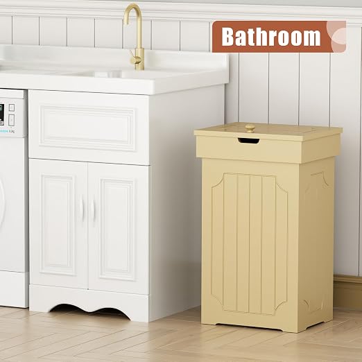 Function Home Trash Can Cabinet, 13 Gallon Kitchen Garbage Can, Wood Recycling Trash Bin, Freestanding Dog Proof Trash Can, Farmhouse Trash Cabinet with Lid for Home Kitchen Bathroom, Yellow