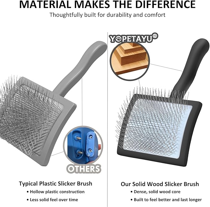 Dog Slicker Brush for Goldendoodles, Poodles & Long Haired Dogs - Long Pin Doodle Brush & Pet Comb Kit Removes Tangles Loose & Knots, Professional Grooming Tools with Wooden Handle, Black