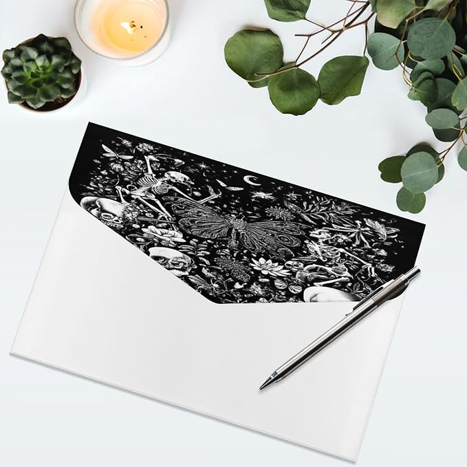 Reusable Goth Skull Head Ouijas Boards Witch Black Art Clear Document Folder, File Folders Easy to Carry, Documents Folder with Snap Button