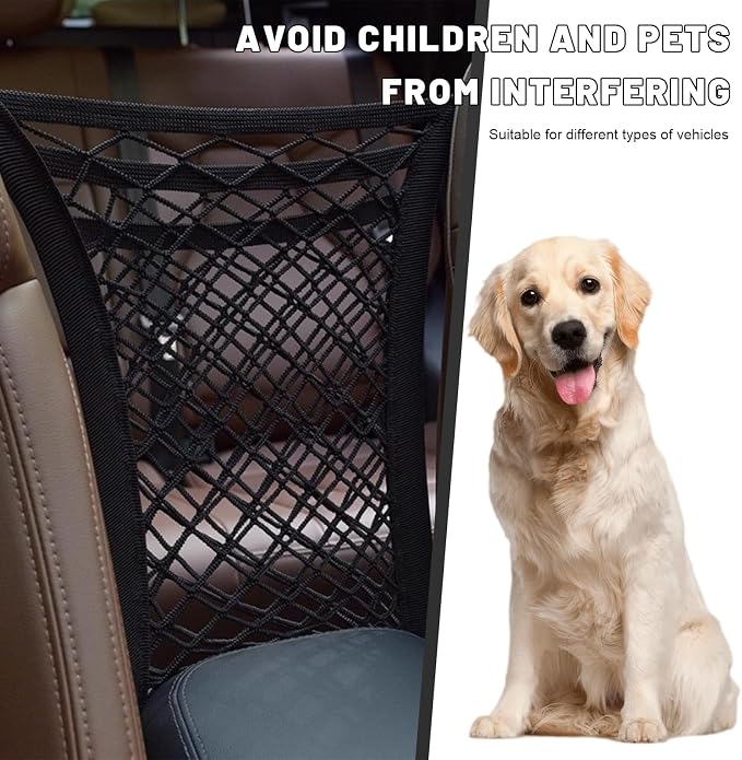 3-Layer Car Mesh Organizer, Stretchable Auto Seat Back Net Bag Safety Barrier, Elastic Mesh Storage Organizer Front Seat Pet Divider for Cars SUVs Trucks, Car Accessories