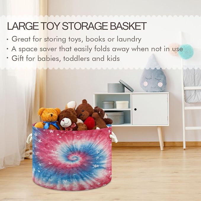DOMIKING Large Storage Basket for Toys Tie Dye Star Blue Storage Bin Box Organizer Basket for Laundry Hamper Kid's Room Baby & Dog Toy