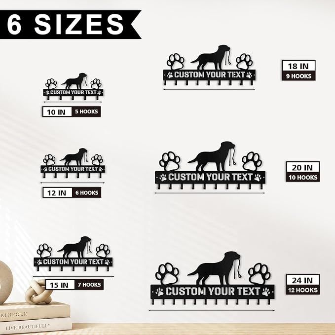 Personalized Dog Leash Holder for Wall, Custom Pet Key Hook Rack | Dog metal leash holder for wall with custom text, keeps keys, collars and leashes organized, ideal pet lover gift