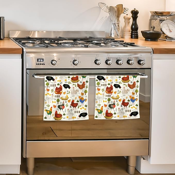 Chicken Kitchen Towels, 2 Pcs Chicken Dish Towels, Rooster Dish Towels for Kitchen Drying Absorbent, Rooster Dish Towel Decor Dishcloths Funny Cute Housewarming Gifts for Women