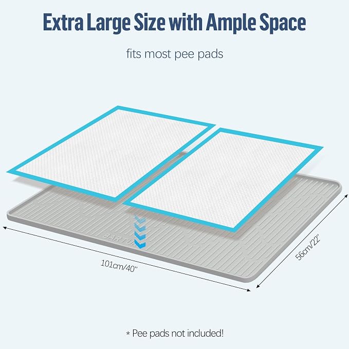 Pee Pad Holder for Dogs 40"x 22" Extra Large Silicone Puppy Pee Pad Tray | Potty Pad Holder with Raised Edge, Leak-Proof, No Spill Pet Training Pads Mat for Floor Protection, No Pee Pads