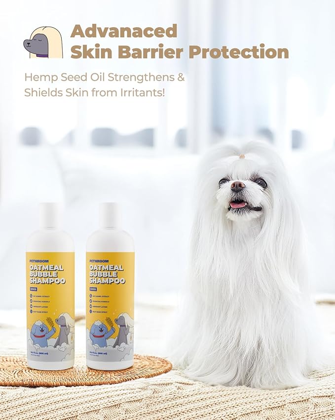 PETHROOM Premium Oatmeal Dog Shampoo for Itchy Sensitive Skin, Hypoallergenic with Oat, Hemp, Lavender & Milk Protein for Dry Skin Treatment and Allergy Relief, 16.9 oz