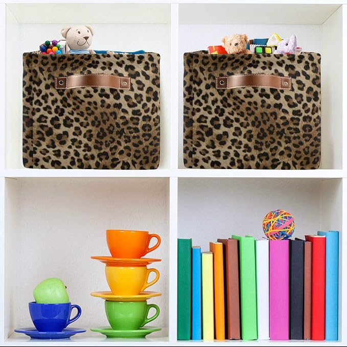 Leopard Print Vintage Storage Basket Collapsible Storage Cube Basket Bins