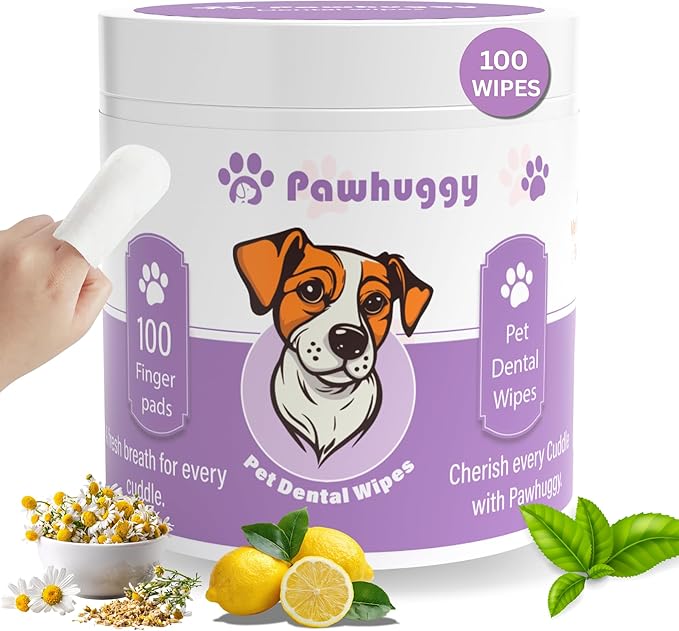 100 Finger Wipes - Pet Dental Wipes for Dogs & Cats - Dog Teeth Cleaning Powder & Toothpaste Alternative - Dog & Cat Teeth Cleaning Wipes - Freshen Breath & Reduce Plaque