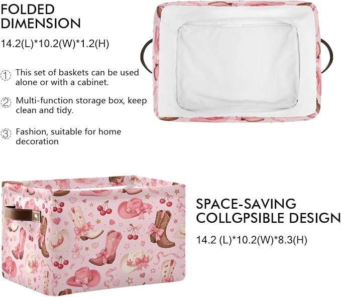 Kigai Storage Basket, Fabric Collapsible Closet Organizer Bin | Western Print Waterproof Foldable Canvas Basket with Handles for Shelves, Nursery, Closet, Bedroom & Bathroom