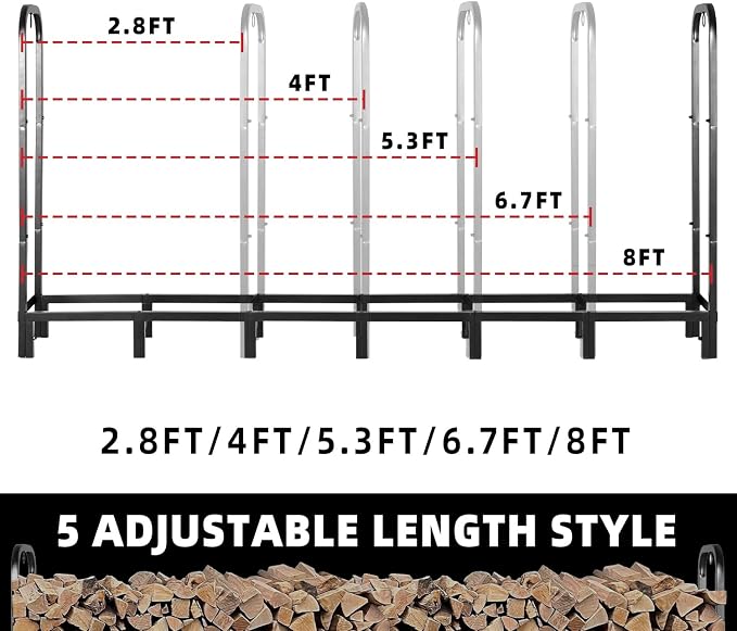 Kendane 8FT Firewood Rack Outdoor, Heavy Duty Adjustable Firewood log | Storage & Holder, Wood Pile Lumber Storage Rack Stacking Outside for Courtyard Patio.