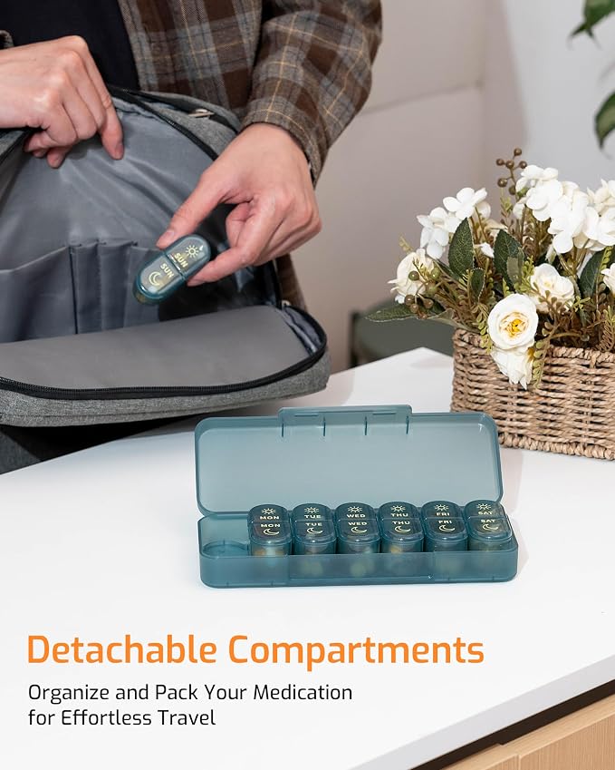 Daviky Pill Organizer 2 Times a Day, AM PM Pill Organizer Box Weekly 7 Day | Portable Travel Pill Organizer, Cute & Compact, Easy-Open Large Compartments, Reusable for Pills, Vitamins & Supplements
