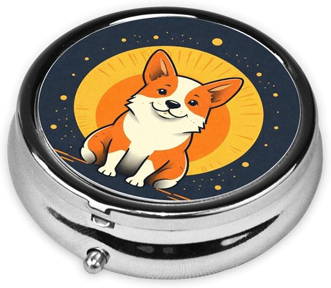 Playful Corgi Portable Pill Organizer | 3 Compartment, With Mirror, For Men Women, For Daily Supplements, Vitamins, Fish Oil, Jewelry, Candy, Travel