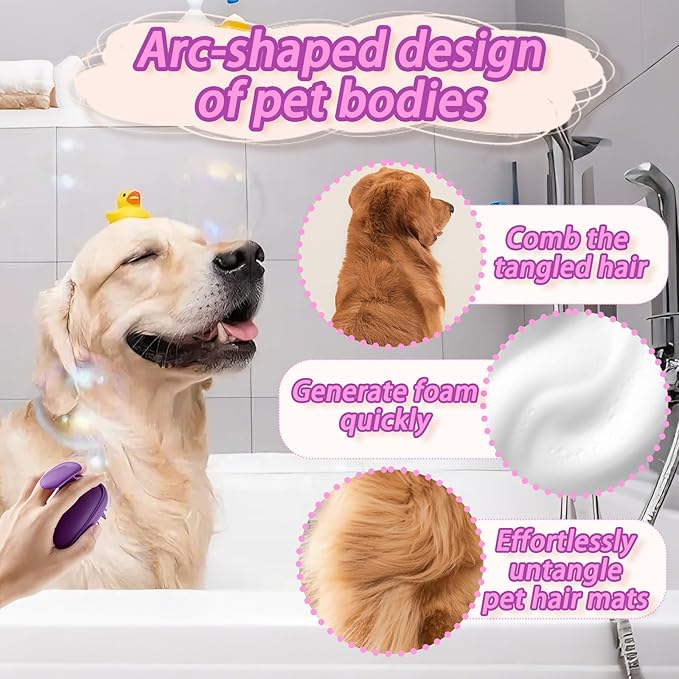 2-in-1 Detachable Dog Bath Brush, Dog Brush for Shedding & Massage, Gentle Silicone Grooming Brush for Long Haired Dogs & Short Haired Dogs, Bathing Brush for Dogs & Cats