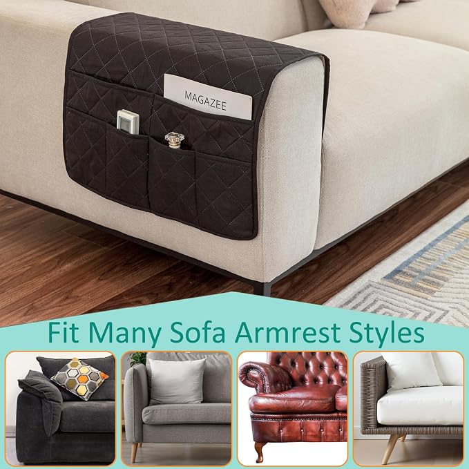 Remote Control Holder for Recliner Armchair Caddy Couch Armrest Organizer, Non-Slip Arm Chair Bedside Caddy Storage Organizer for Recliner Couch With 6 Pockets for Magazine, Phone, iPad (Black)