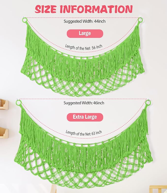 Stuffed Animal Hammock - Extra Large 63'' Long (Apple green) | Premium Cotton Hand-knitted, Beautiful Long Tassel, Storage Hanging Organizer, Can Fit Stuffed Animals 40 Piece or More