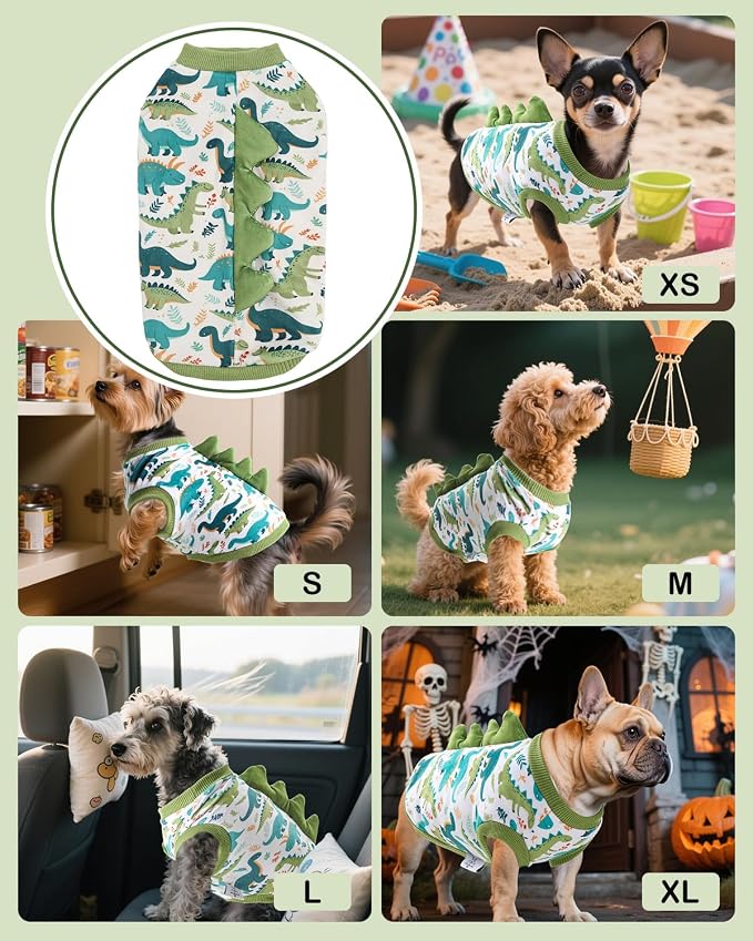 CuteBone Dinosaur Costume Dog Shirt, Stretchy Velvet T-Shirt Clothes for Small Dogs, Soft & Breathable Pet Tee Outfit Cat Apparel for Daily Wear, Cozy Pullover Design Puppy Fashion COSBX03S
