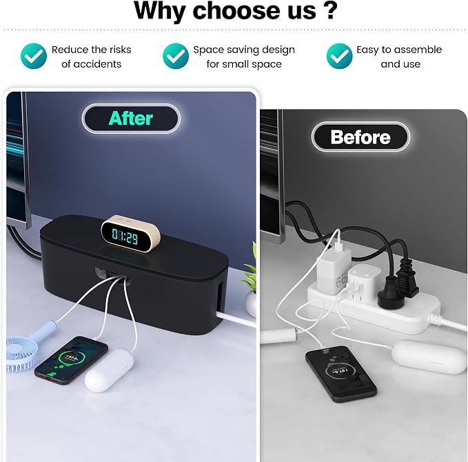 Cable Management Box, Large Cord Organizer Box to Hide Power Strip | Under Desk Cable Management, TV Computer Wires Cable Organizer, Desk Cord Hider, Baby Proofs, for Home/Office