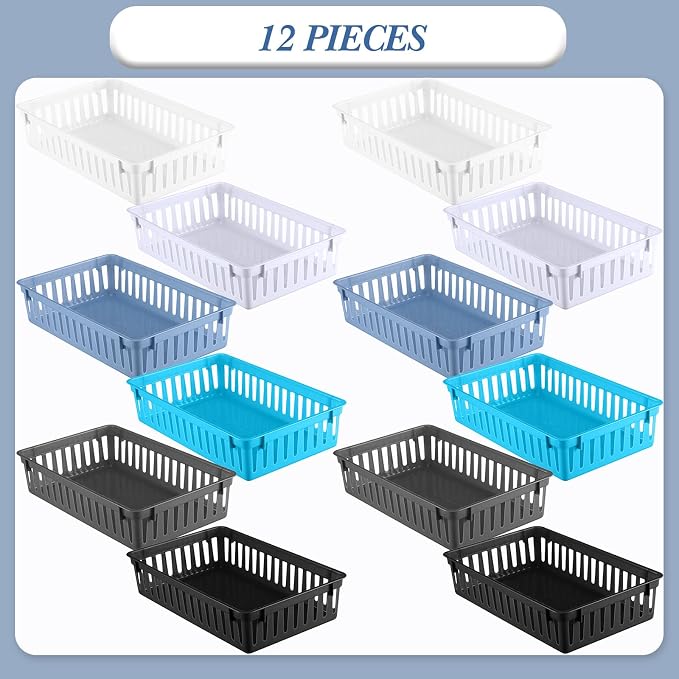 Wenqik Set of 12 Small Plastic Baskets for Organizing, Multi Color