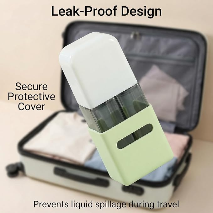 4 in 1 Travel Dispenser Bottle Refillable 4 in 1 Travel Dispenser 60ml Travel Bottles Leakproof Travel Size Containers for Toiletries Shampoo Lotion Green