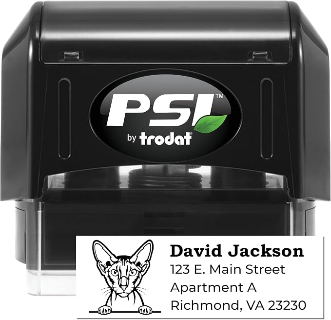 Personalized Peterbald Cat Return Address Stamp for Baby Announcements & Wedding Invitations | Handcrafted Custom Self-Inking Name Labels with Elegant Feline Design, 7/8 X 2-1/4 Inches