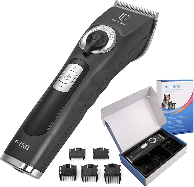 Professional Electric Dog Grooming Clippers, 4000mAh Battery, LCD Display, Type-C Charging, Silver (Gray)