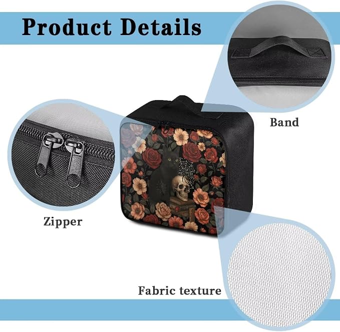 Gothic First Aid Kit Bag Floral Skull Cat Empty First Aid Bag Large Capacity for Home Office and Travel Use Lightweight Washable Soft Fabric