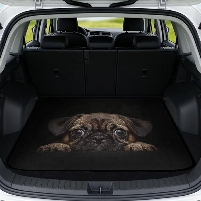 Cute Pug Dog Cargo Liners Floor Mats All Weather Used Trunk Protection Cargo Mat Cover Universal Fits for Car SUV Sedan Automotive Interior Accessories