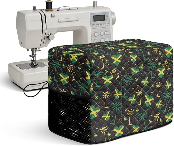Sewing Machine Cover Polyester Febric Jamaica Palm Hear Print | Dust Pet Hair Protection,Quilting Design,Fits Standard Singer,Brother Janome Machines,Protecting Decorating Your Sewing Space