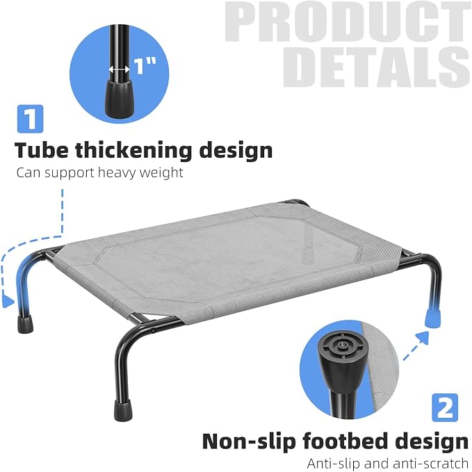 Simple Trending Outdoor Elevated Dog Bed, Cooling Raised Dog Cots, Grey | Pet Bed for Small Dogs, Waterproof Cover, Breathable mesh, Non-Slip Feet, Suitable for Indoor or Outdoor Use, 36.5" x 22.5"