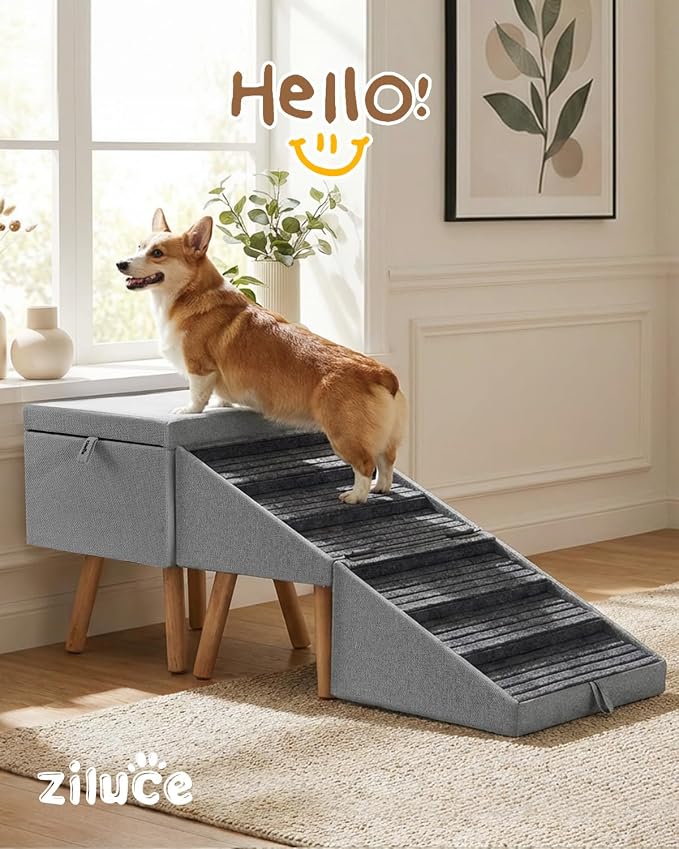 Dog Ramp for Bed & Couch 21" H, Foldable 2 in 1 Dog Stairs, Split Ottoman | No Slip Pet Steps for Senior/Injured Dogs, Split Ottoman Dog Ramp for Large/Medium/Small Dogs, Space Saving