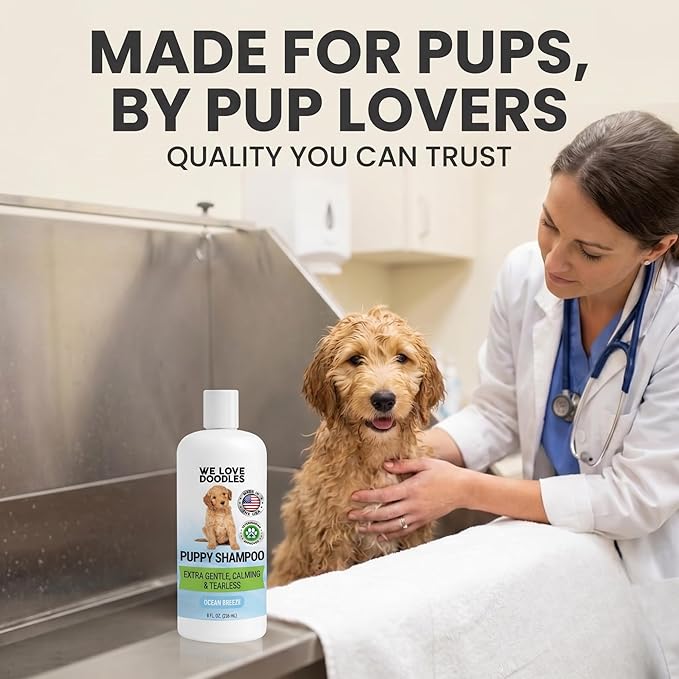Puppy Shampoo & Conditioner | Made in USA | Tear Free | Best Shampoo for Puppies | Sensitive & Itchy Skin Wash | Oatmeal Bathing | Tearless, Ocean Breeze, 8oz [We Love Doodles]