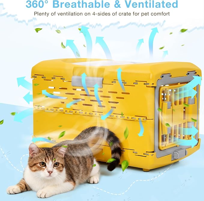 Collapsible Pet Carrier for Cat, Plastic Cat Carrier Hard for Travel | 360° Airflow, Secure Lock, Pet Crate Up to 13 LBS, Fit for Camping & Vet Visits, 18.9" L x 11.8" W x 12.6" H