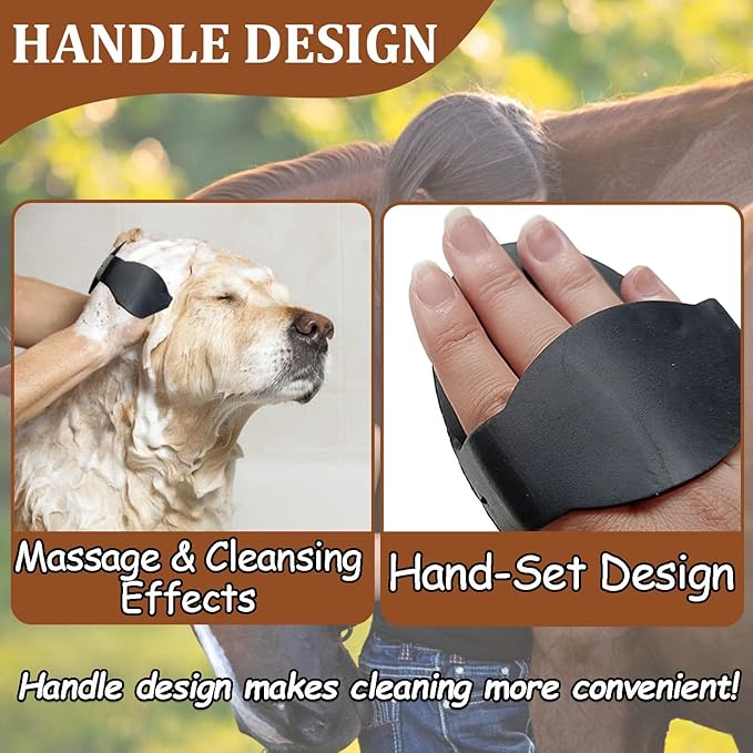 Rubber Curry Comb with Handle, Horse Grooming Brush & Shampoo Brush for Dogs, Cats & Horses, Pet Bathing & Shower Supplies