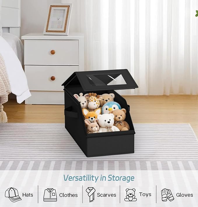 AOODA Stackable Hat Storage Box for Baseball Caps, Holds 12 Caps | Hat Organizer for Closet, Sturdy Hat Boxes for Men, with Cardboard, Space-Saving, Pure Black