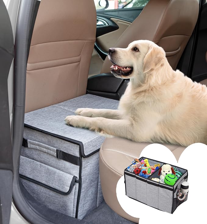 Back Seat Extender for Dogs up to 120LBS, Car Seat with Pocket, Portable Dog Back Seat Extender for Road Trip, Car Organizer Gap Filler Keep Dog from Falling into The Foot Space