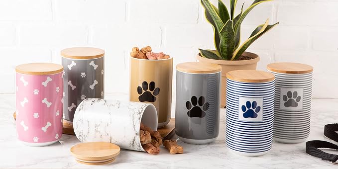 Bone Dry Paw & Patch Ceramic Pet Collection, Treat Canister, 4x6.5, Gray