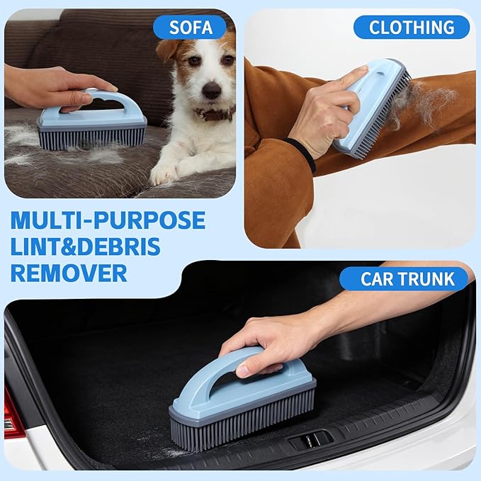 HOP Blue Rubber Pet Hair Removal Brush Soft Bristle Lint&Debris Remover for Clothes Sofa Furniture Pet Grooming Tool for Dogs and Cats Gentle Remove Loose Hair 6.38/16.2cm
