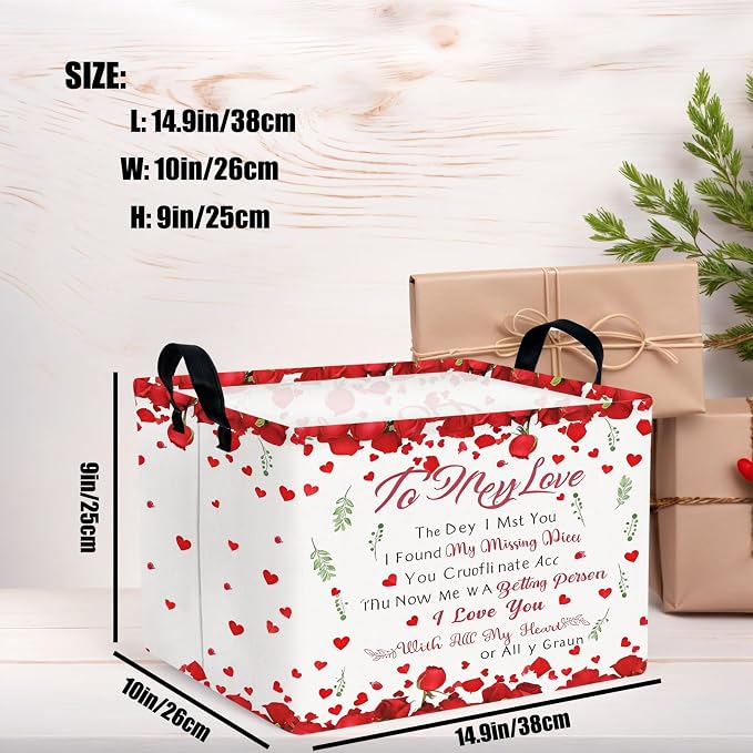 Cute Large Valentine's Day Gift Basket Empty Heart Decor Storage Bin for Kid Baby Room Décor (Rose Petals Love)