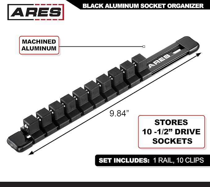 ARES 70344 1/2-In Socket Rail 9.84-In | Part No. 70344; Store up to 10 Sockets and Keep Your Tool Box Organized