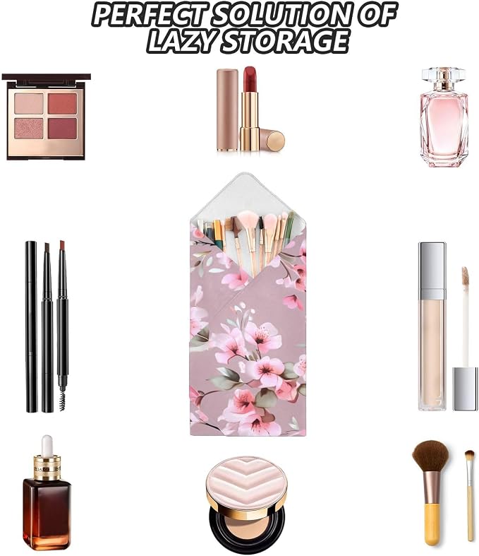 JIPONI Roamntic Peach Blossom Makeup Bag, Self-Adhesive Magic Wrap Cloth, Portable Cosmetic Organizer, Camera Lens Protector, Travel Storage for Beauty Essentials, 13.8"x13.8"