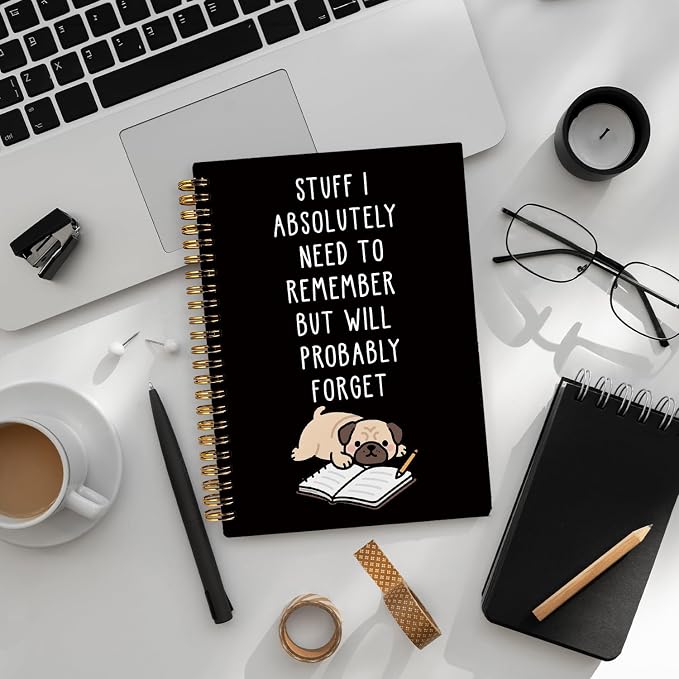 LIANGW Funny Pug Notebook Journal Gifts for Women & Men | Gifts for Pug Lovers Notebooks for Women, Funny Human Resources Gifts for Coworkers, Black Spiral Notebook 5.5x8.3 Inch